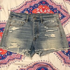 American Eagle Outfitters Light Blue Distressed Jean Shorts